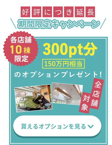 期間限定キャンペーン　300pt分 150万円相当のオプションプレゼント！